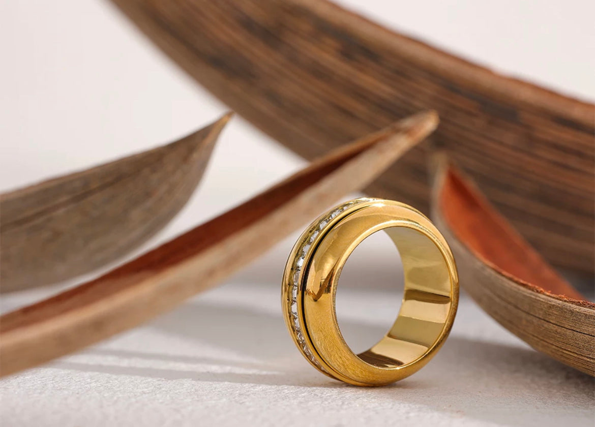 
                  
                    Boho & Mala Gold Spin Statement Ring (size 7)
                  
                