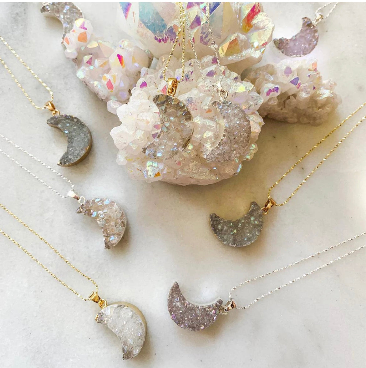 
                  
                    Boho & Mala Moon Druzy 18K Gold Necklace
                  
                