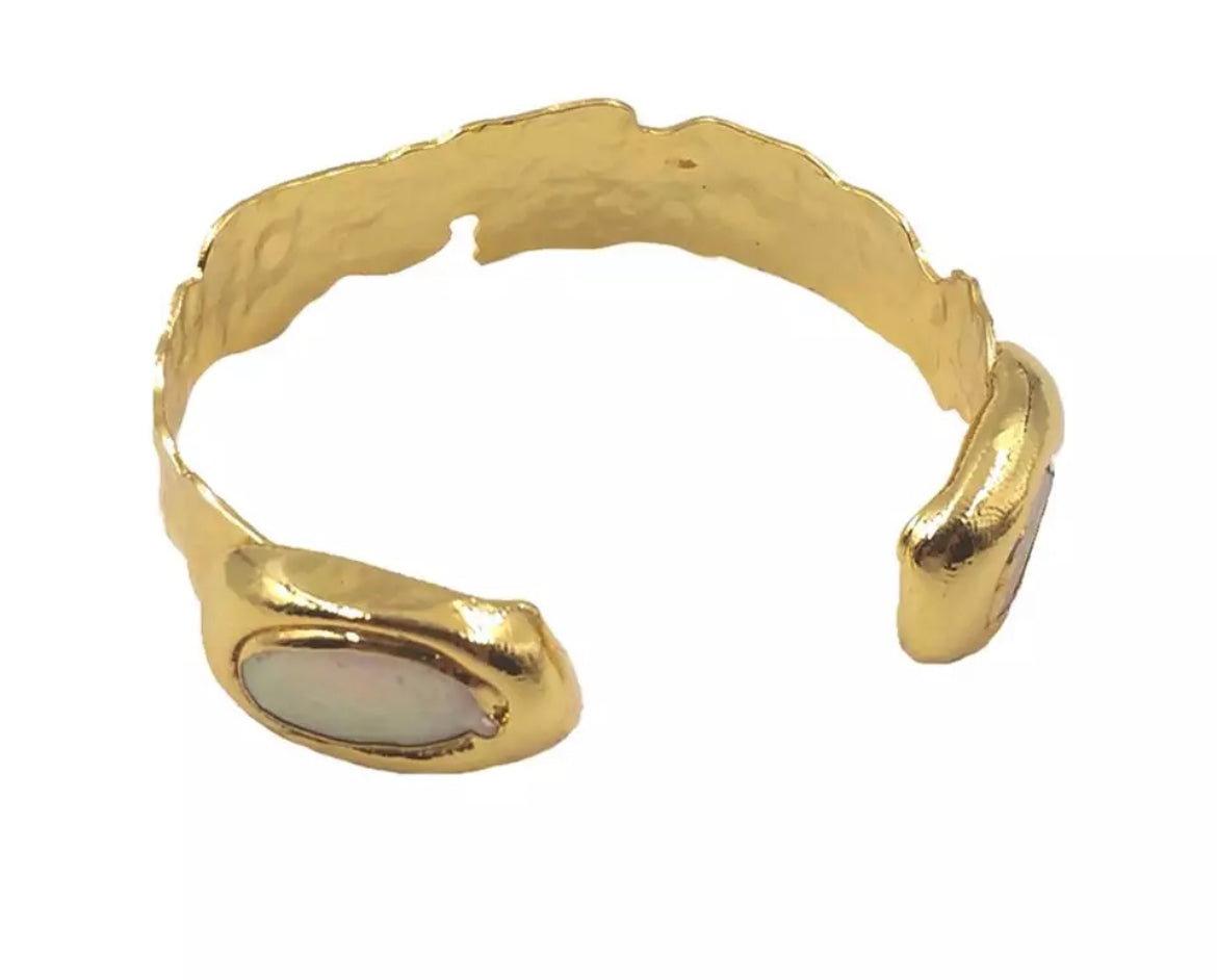 Gold Cuff Bracelets - Freshwater Pearl | Boho & Mala
