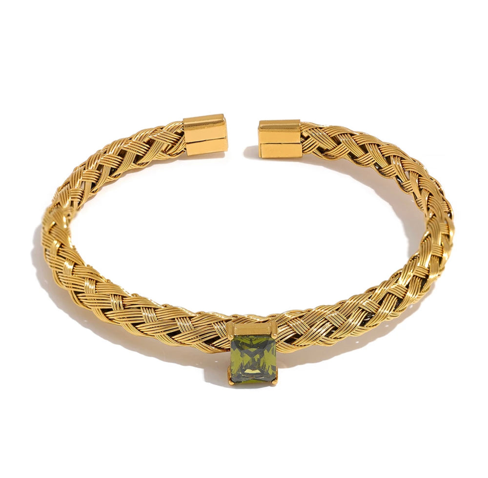 
                  
                    Cuff Bracelets - Peridot Green Stone 18K Gold Plated | Boho & Mala
                  
                