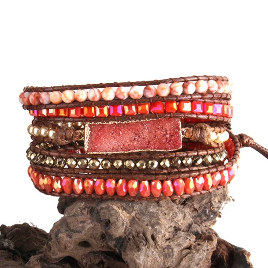 Wrap Bracelets - Orange Druzy Stone | Boho & Mala