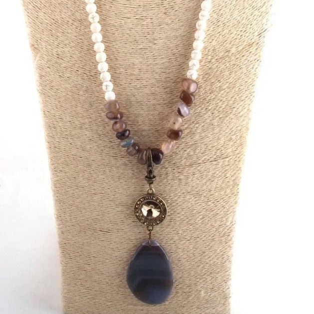 
                  
                    Boho & Mala Natural Brown Stone Tribal Round Necklace
                  
                