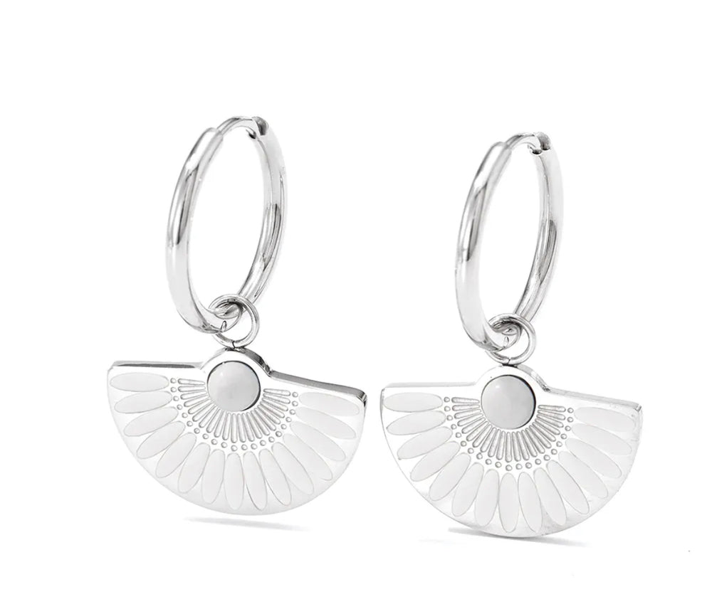 Boho & Mala White Silver Plated Fan Hoop Earrings