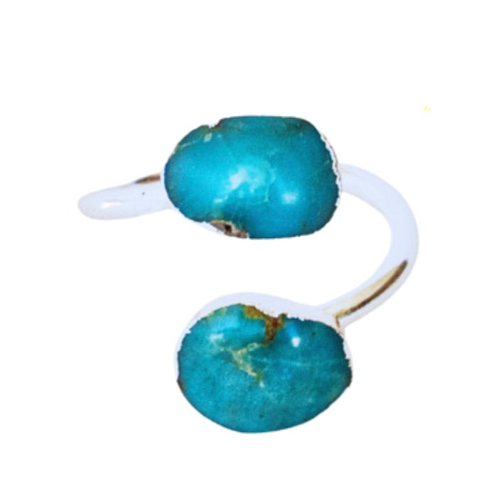Double Turquoise Wrap Silver Ring | Boho & Mala