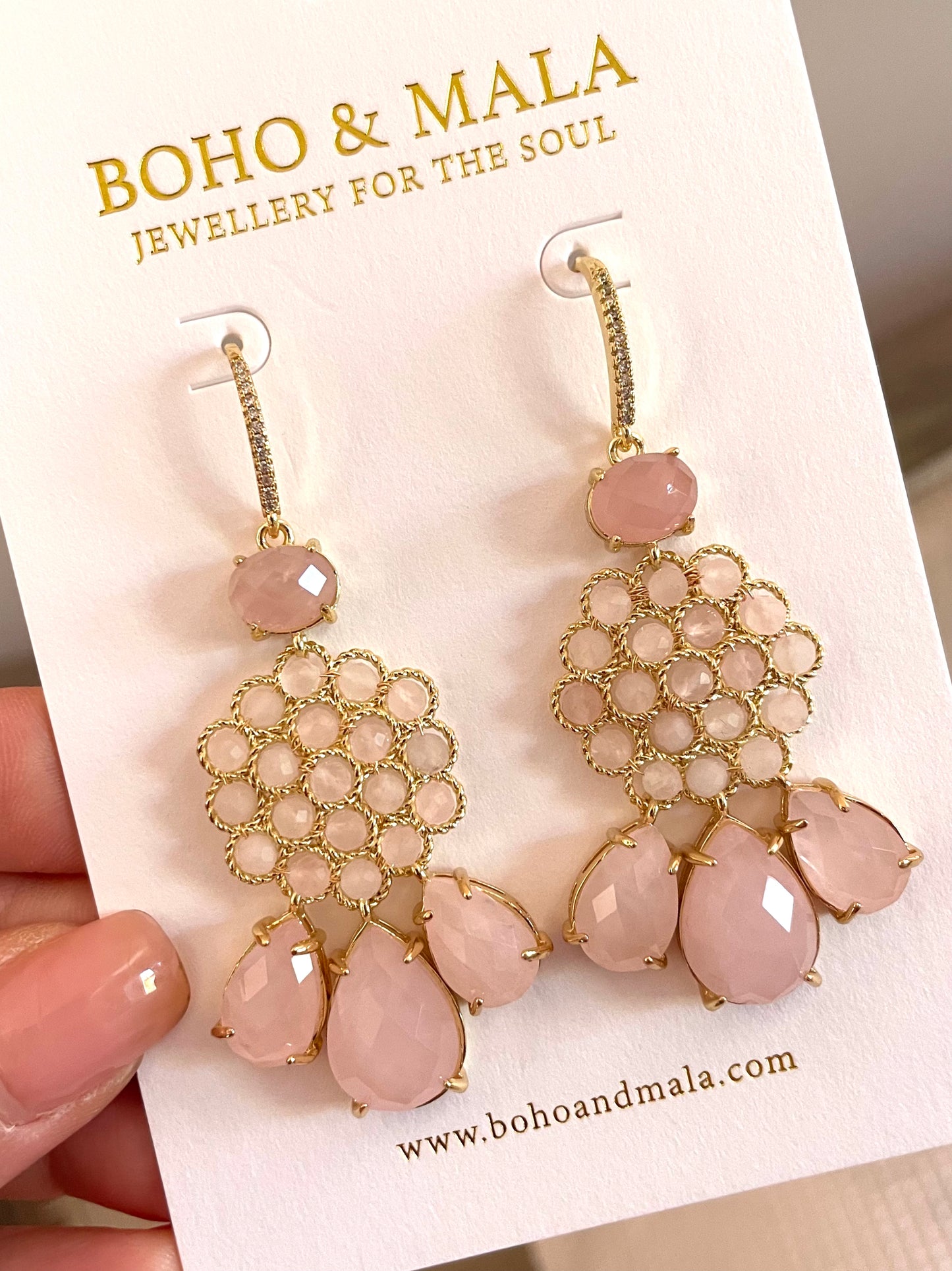 
                  
                    Boho & Mala Pink Tassel Stone Drop Earrings
                  
                