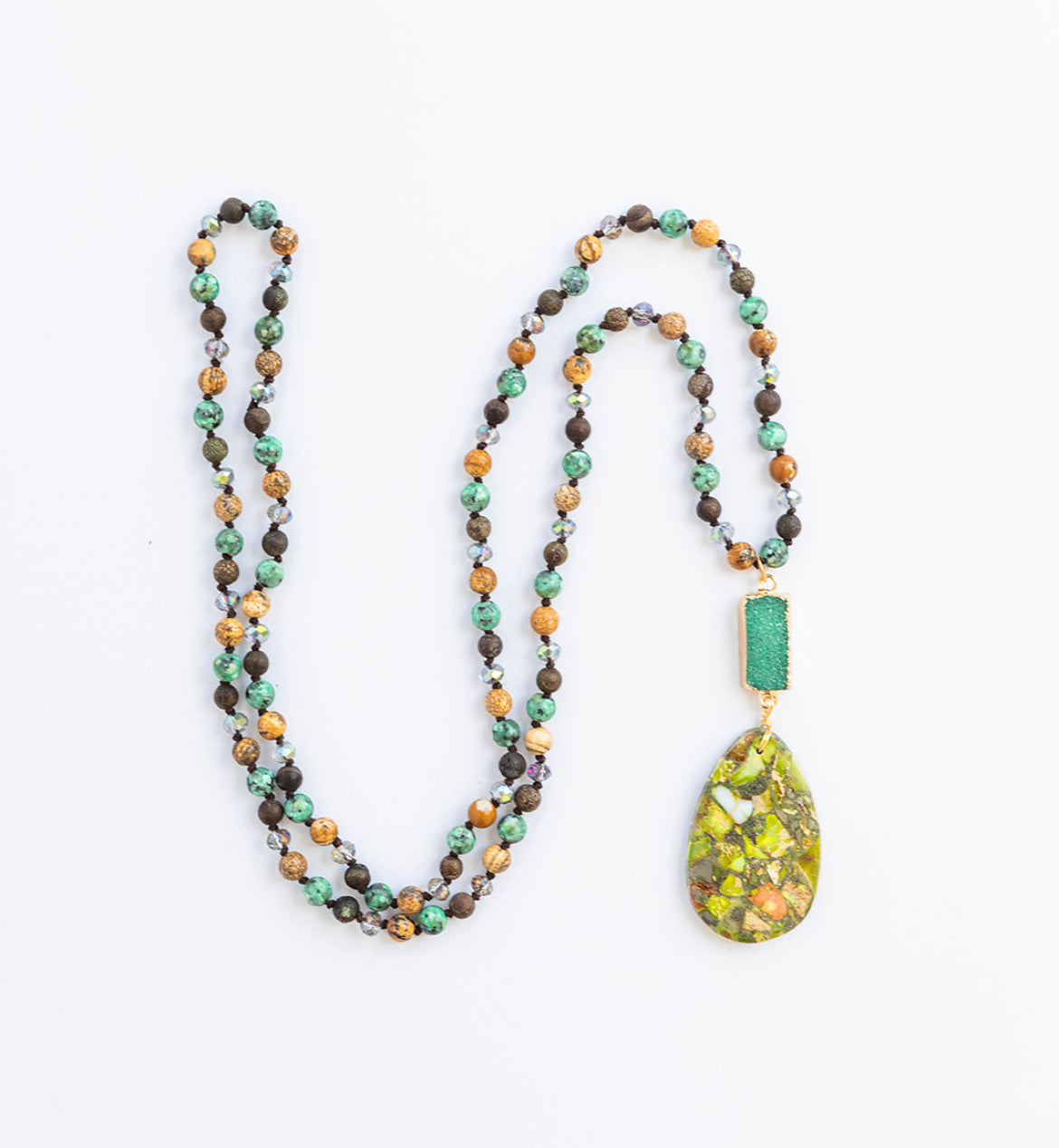 
                  
                    Boho & Mala | Tribal Necklace - Green Agate Stone
                  
                