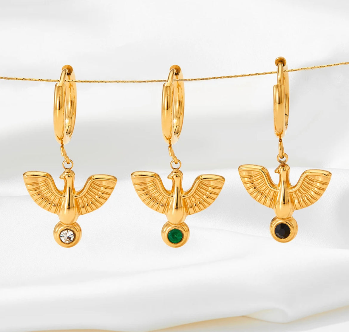 
                  
                    Boho & Mala Green Gold Plated Bird Hoop Earrings
                  
                