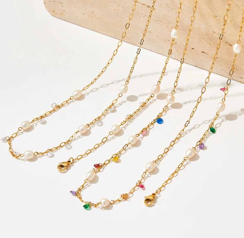 
                  
                    Boho & Mala Silver Pearl & Colorful Crystal Necklace
                  
                