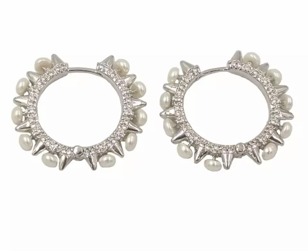Boho & Mala Pearl Silver Plated Hoop Earrings 