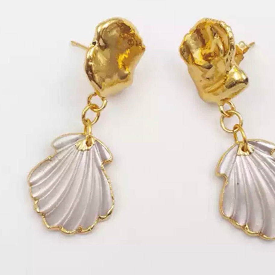 Boho & Mala Drop Long Irregular Shell Gold Plated Earrings