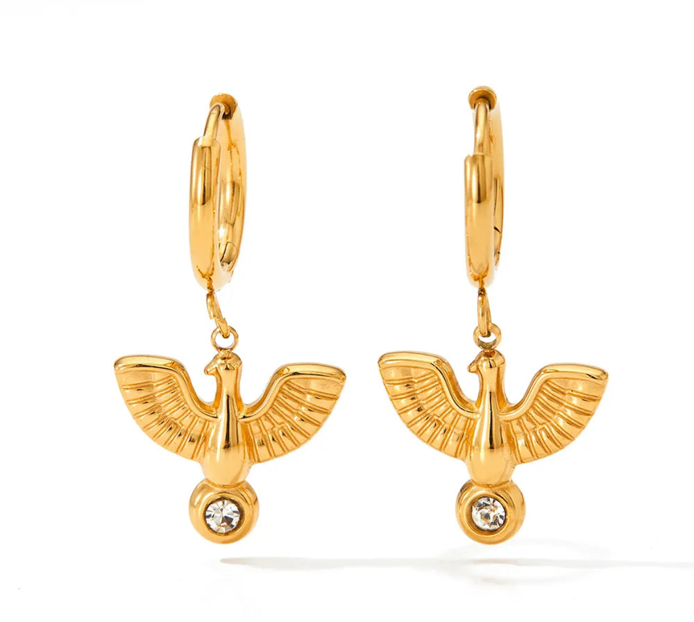 Boho & Mala White Gold Plated Bird Hoop Earrings