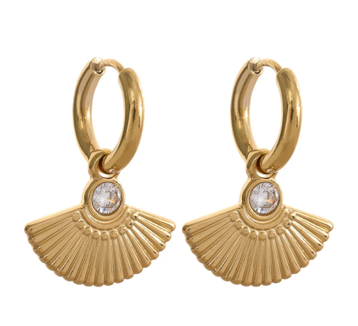 
                  
                    Boho & Mala White Gold Plated Fan Hoop Earrings
                  
                