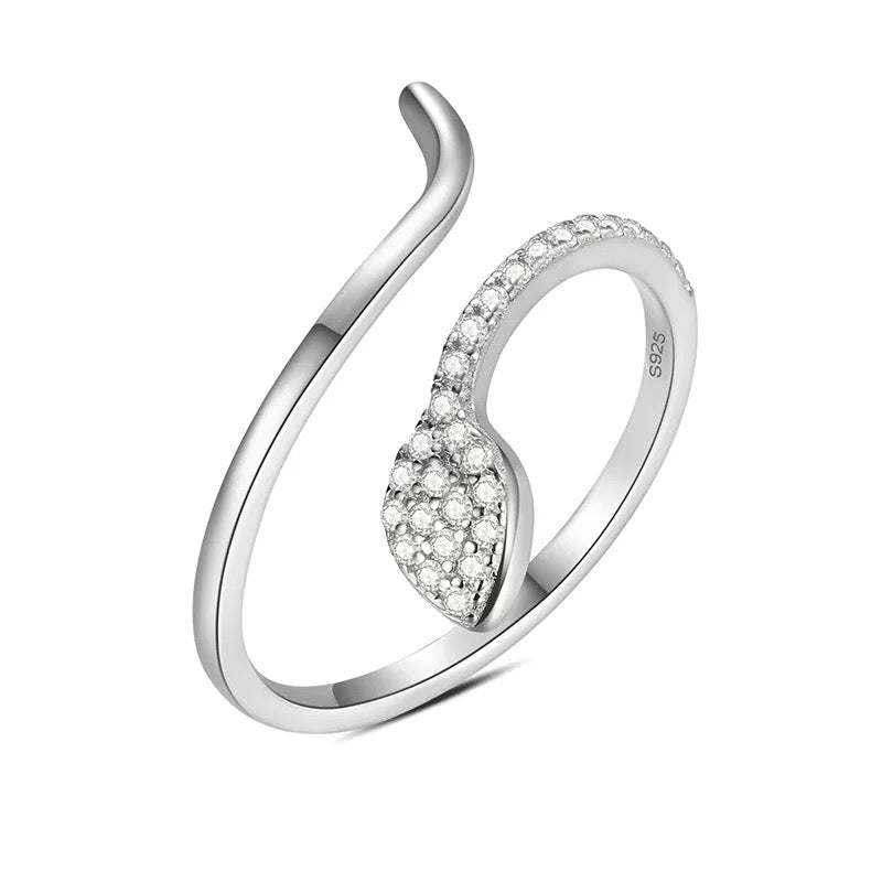 Sterling Silver & Diamonte Snake Ring | Boho & Mala