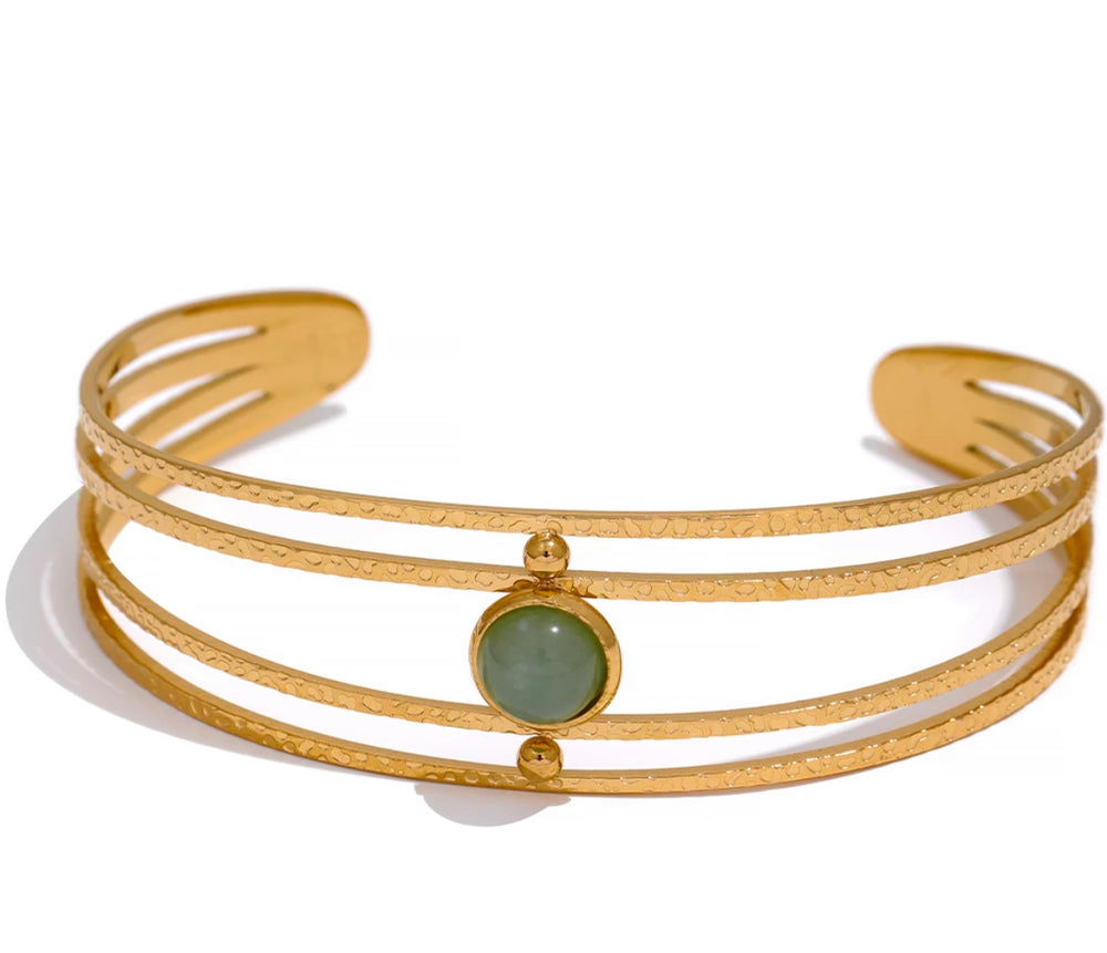 
                  
                    Cuff Bracelets - 18K Gold Plated with Green Stone | Boho & Mala
                  
                