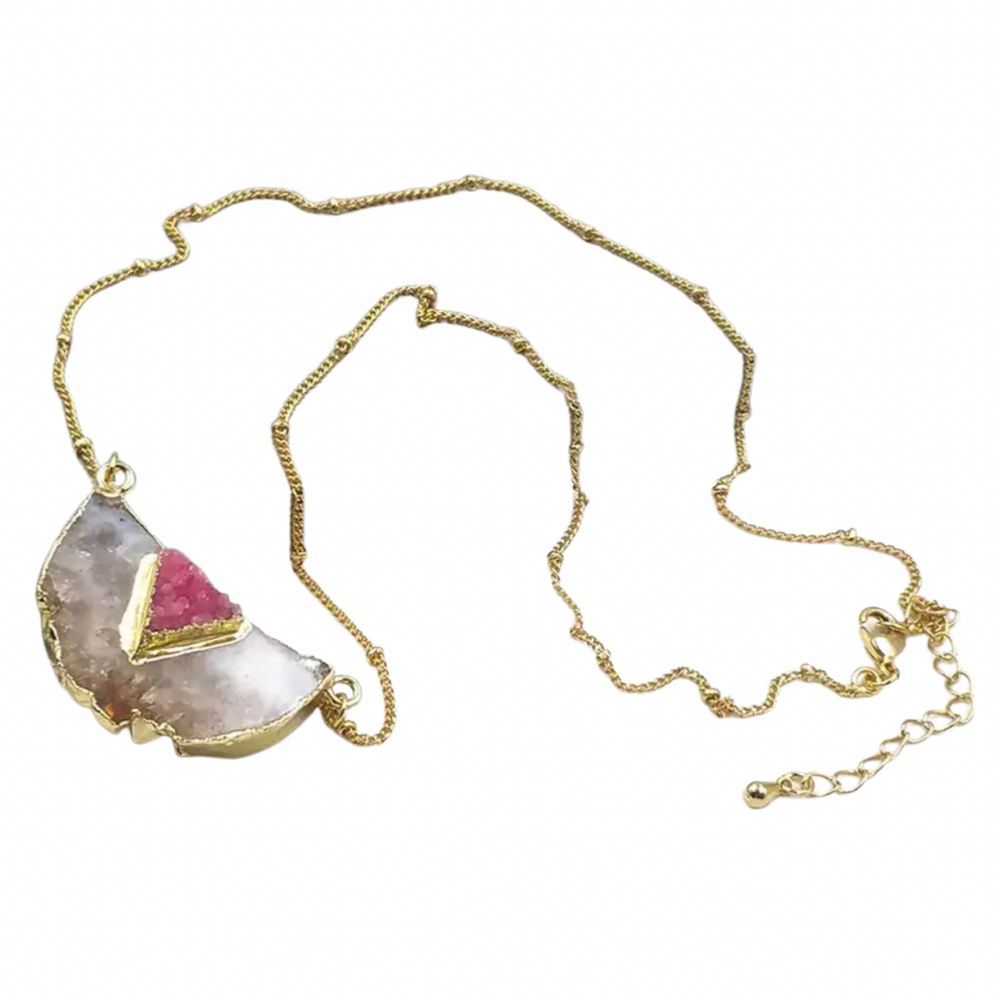 Agate & Pink Druzy Necklace at Boho & Mala