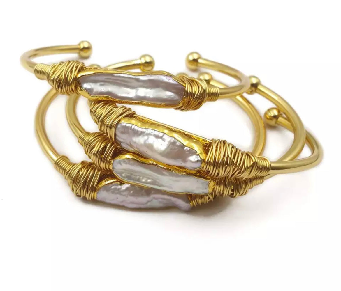 Freshwater Pearl 18K Gold Plated Cuff Bracelets at Boho & Mala