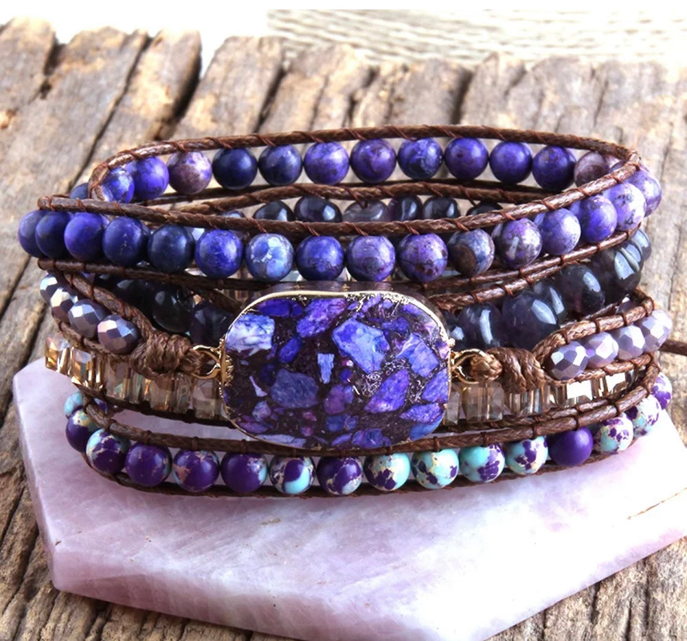 Wrap Bracelets - Purple Stone Mix | Boho & Mala 