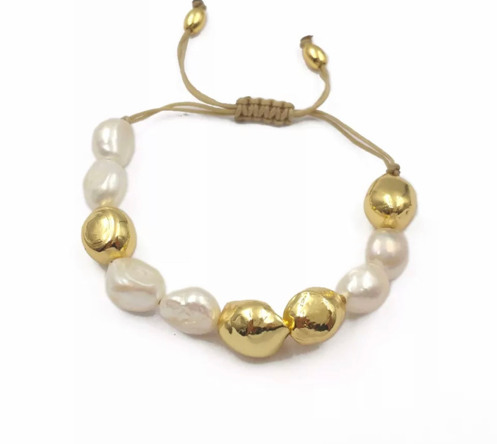 Boho & Mala Freshwater Pearl Gold Adjustable Bracelet 