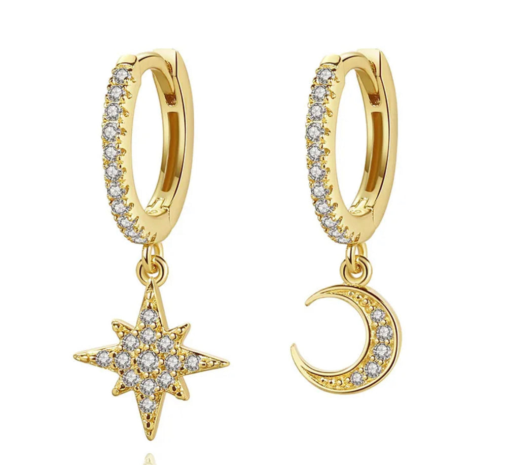 
                  
                    Boho & Mala Stars & Moon Huggies 18k Gold Plated Hoop Earrings DE100059
                  
                