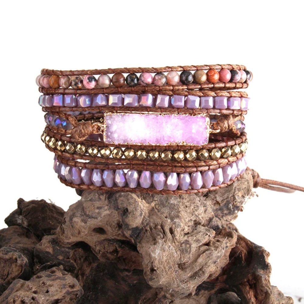 Wrap Bracelets - Pink Druzy Stone | Boho & Mala