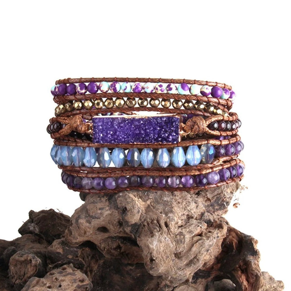 Boho & Mala Purple Druzy Stone Wrap Bracelet