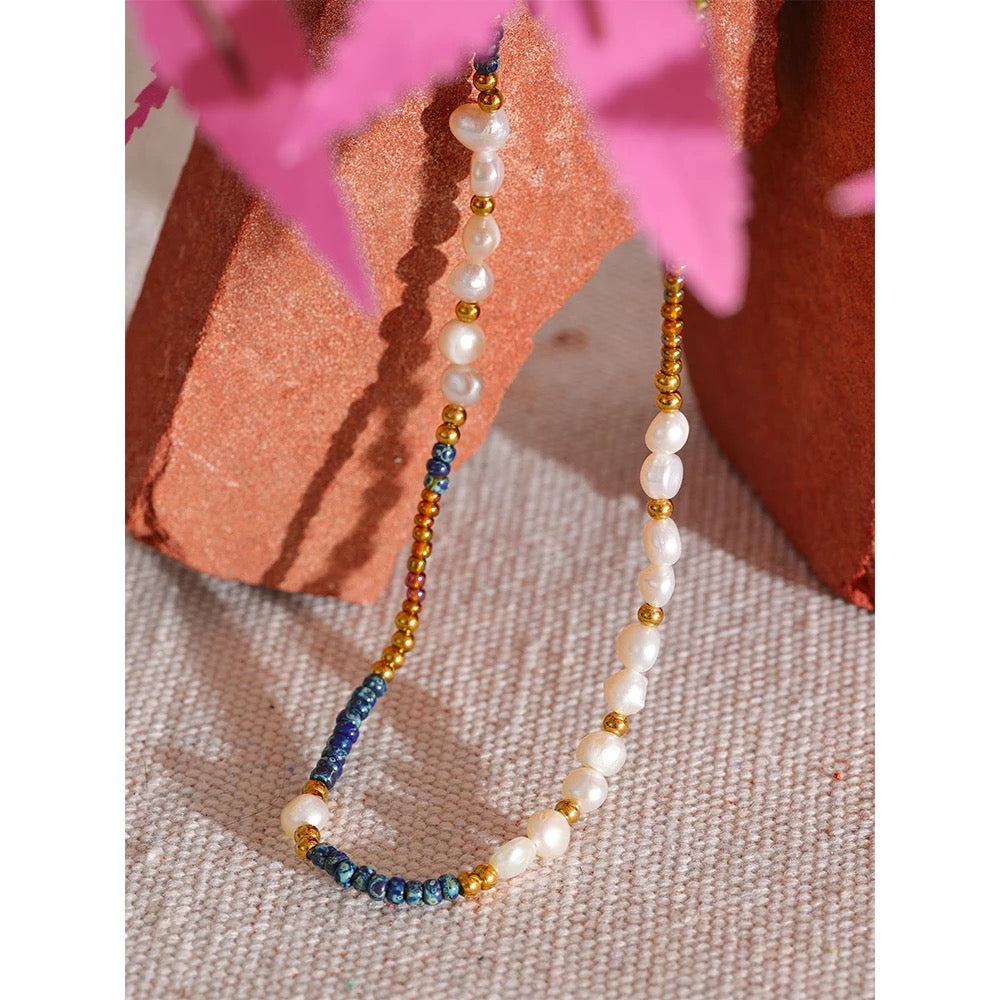 
                  
                    Boho & Mala Natural Freshwater Pearl Mix Beads Gold Tribal Necklace SCN1014
                  
                
