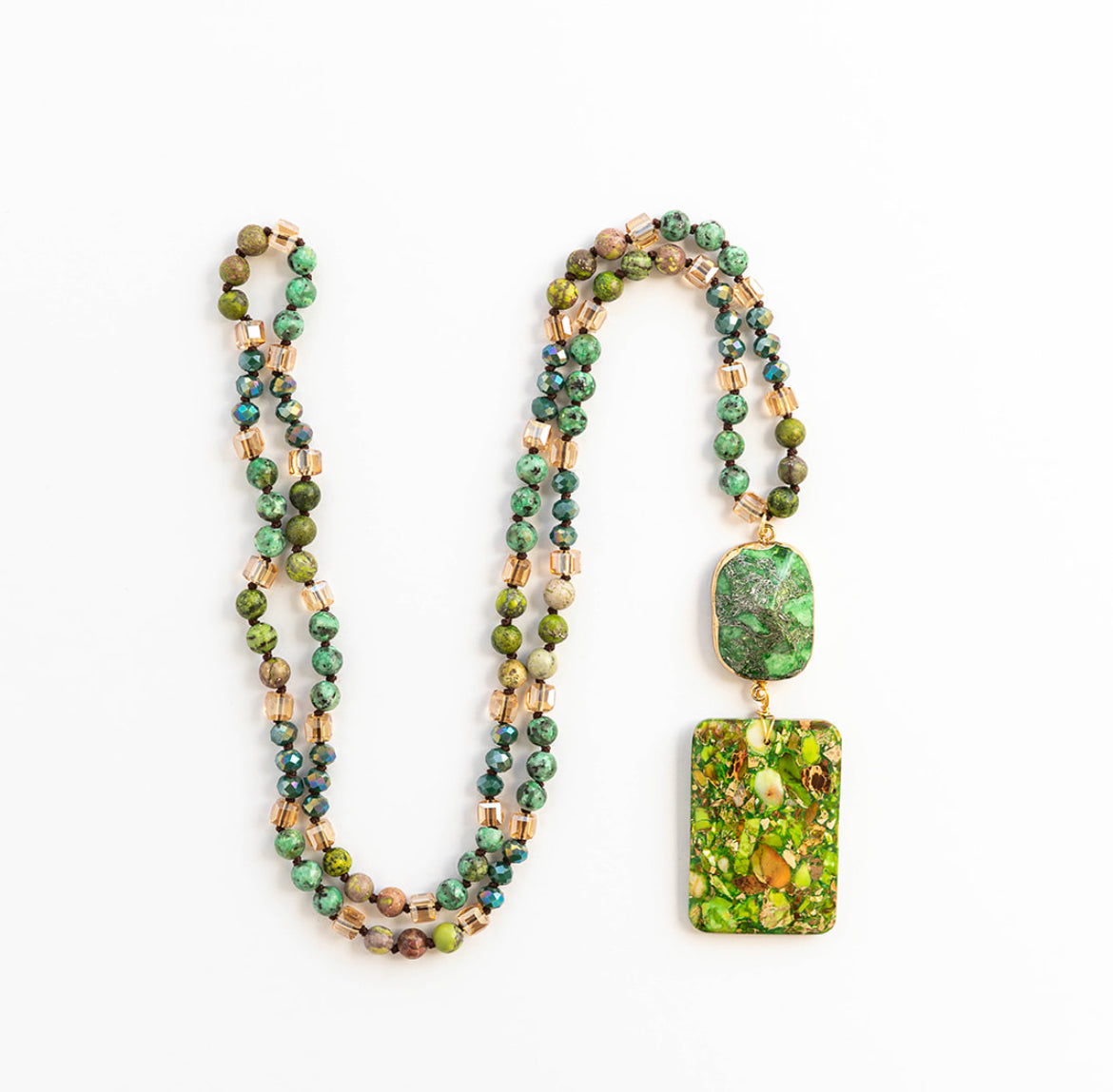
                  
                    Long Tribal Necklace - Green Agate Slice | Boho & Mala
                  
                