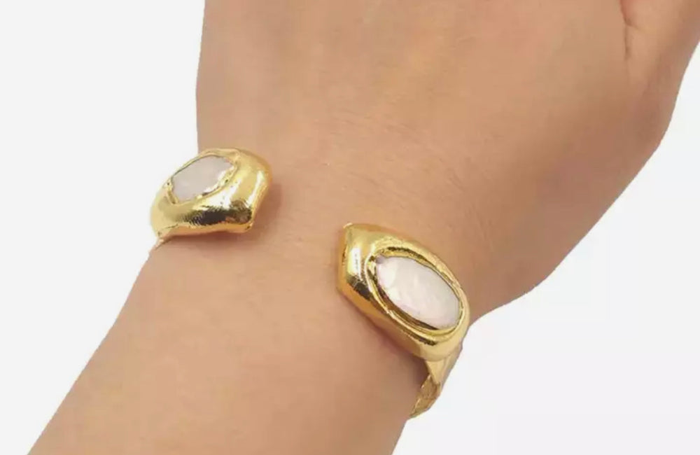 Freshwater Pearl & Gold Cuff Bracelets at Boho & Mala