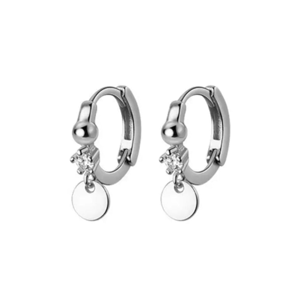 
                  
                    Dainty Earrings - Boho & Mala Huggies Mini Disc Sterling Silver Hoop Earrings 
                  
                
