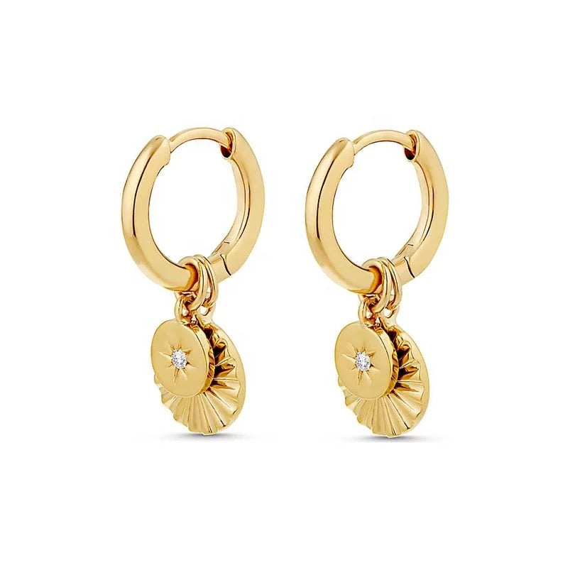 Dainty Earrings - Boho & Mala Round Stars Huggies 18k Gold Plated Earrings