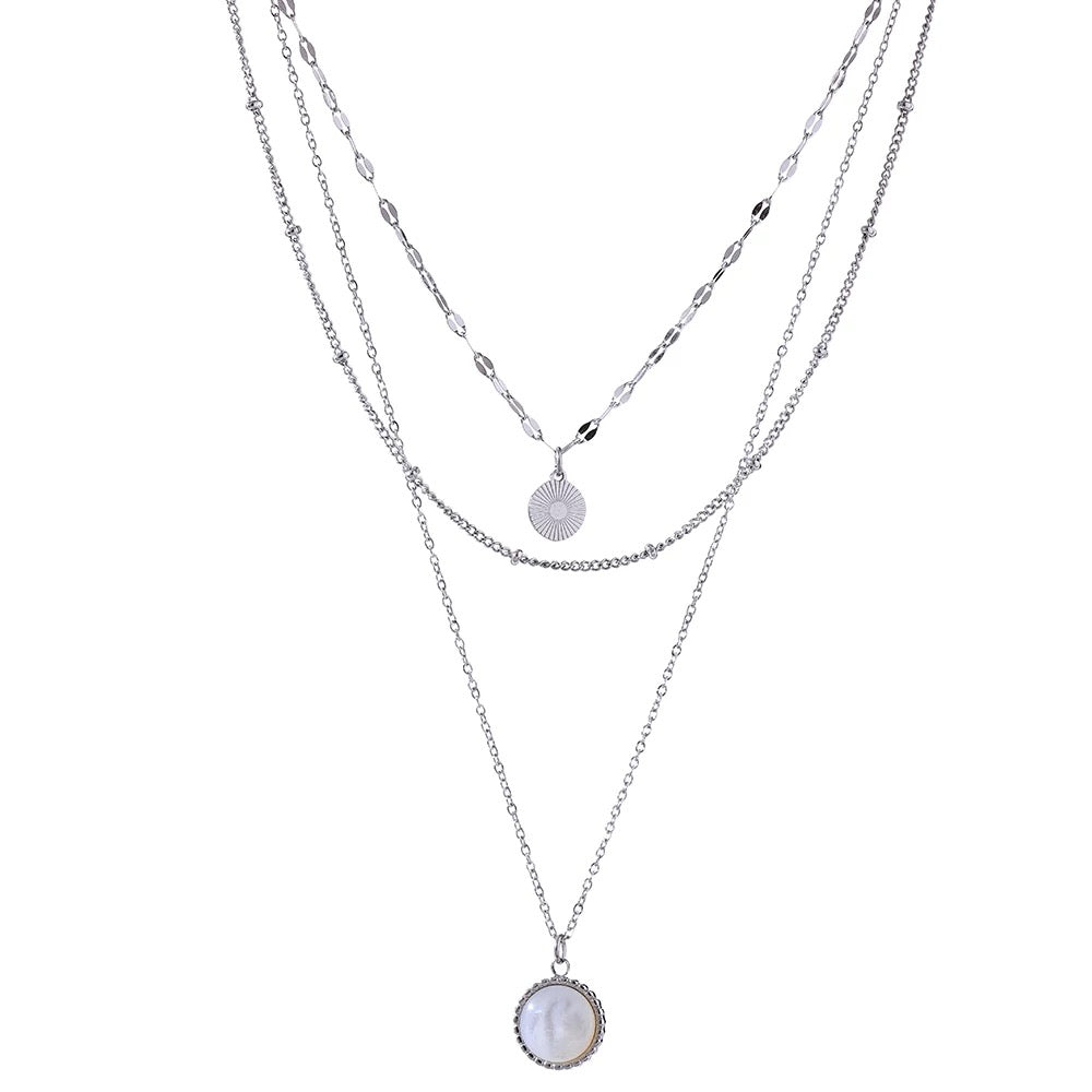 Stainless Steel Triple Layered Pendant Necklace | Boho & Mala
