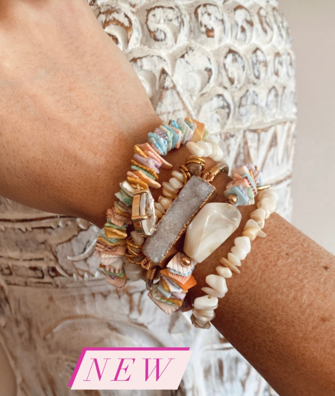 
                  
                    Stackable Bracelets - Mixed Colour Stone & Shell | Boho & Mala
                  
                
