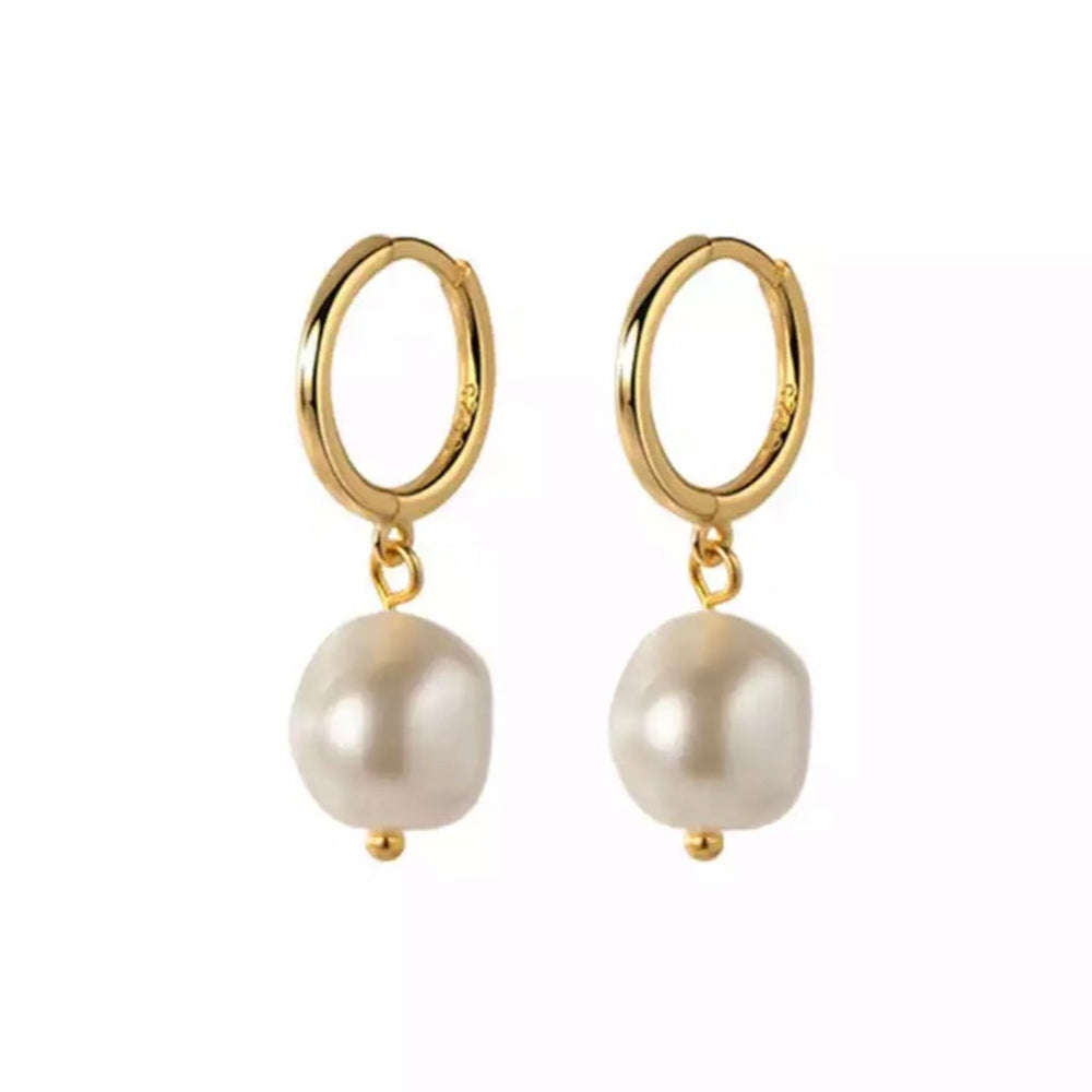 Boho & Mala Freshwater Pearl Huggies 18K Gold Plated Hoop Earrings