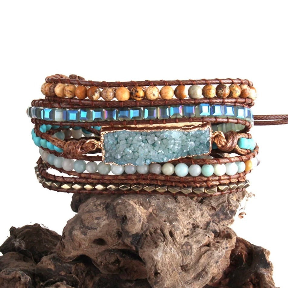 Wrap Bracelets - Blue Druzy Stone | Boho & Mala