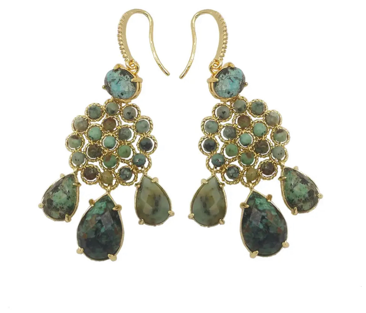 
                  
                    Boho & Mala Green Tassel Stone Drop Earrings
                  
                