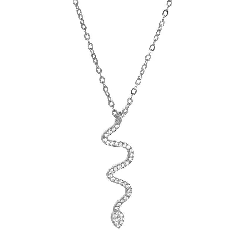 925 Sterling Silver Snake Pendant Necklace at Boho & Mala
