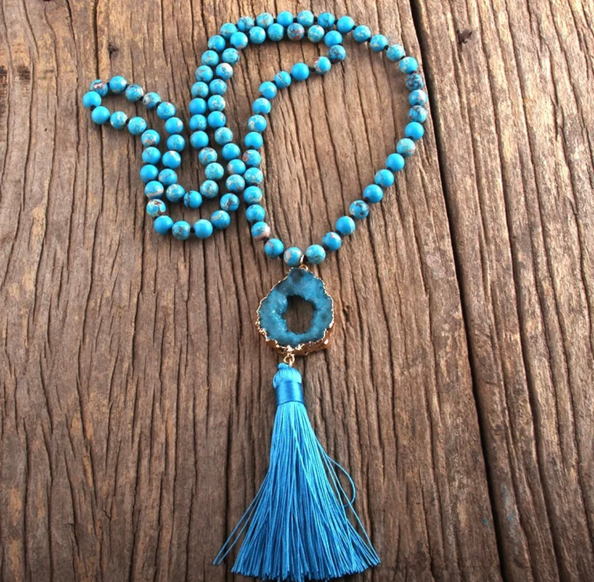 
                  
                    Boho & Mala Tribal Agate Slice Tassel Necklace (Blue) TN10048
                  
                