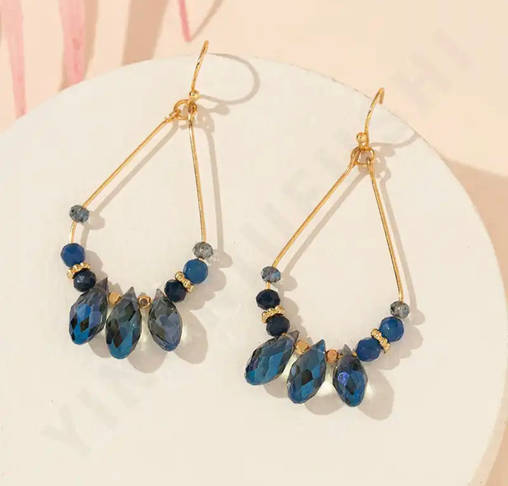 Boho & Mala Dark Blue Mix Crystal Drop Light Earrings