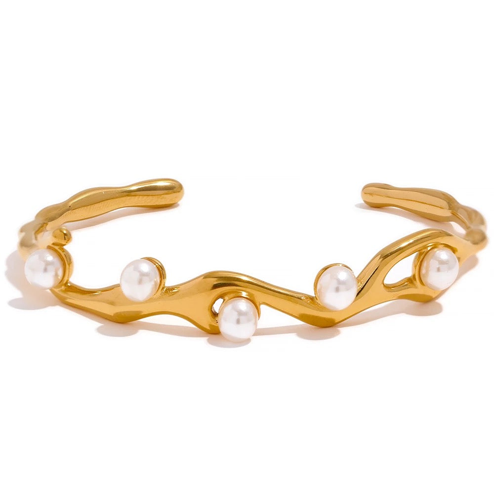 
                  
                    Gold & Pearl Cuff Bracelet at Boho & Mala
                  
                