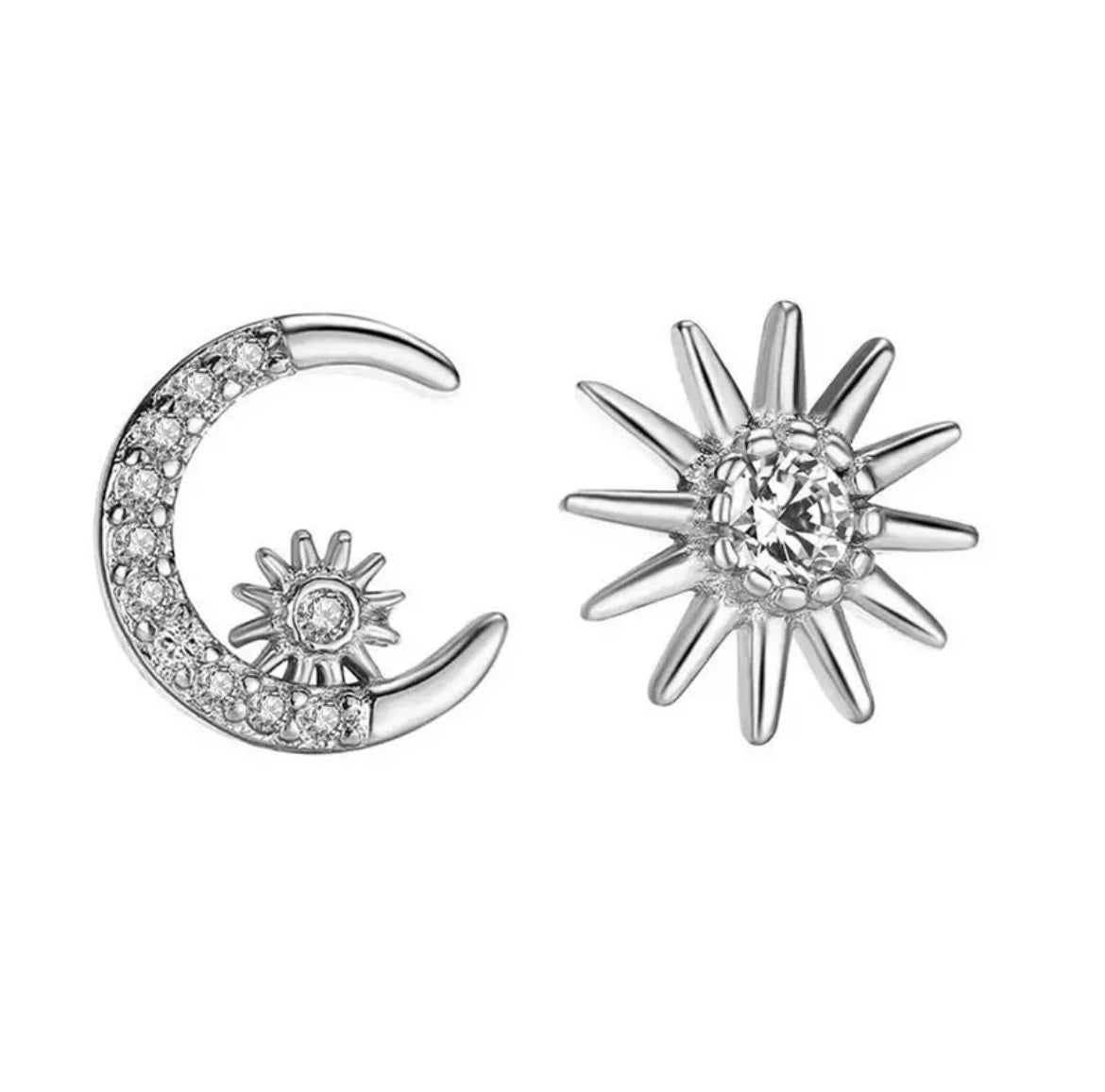 Boho & Mala Sparkle Star & Moon Sterling Silver Stud Earrings