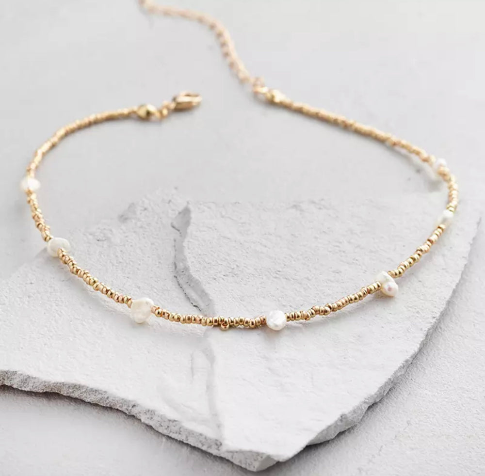 Dainty Necklaces - Freshwater Pearl & Gold Beads | Boho & Mala