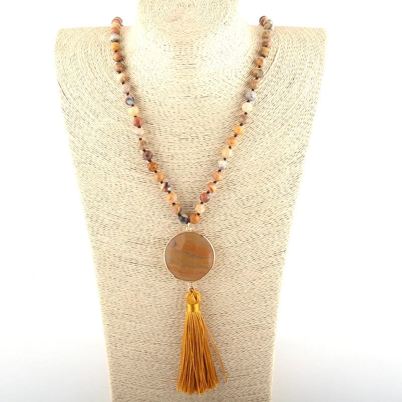 Tassel Necklaces - Tribal Round Orange Stone | Boho & Mala