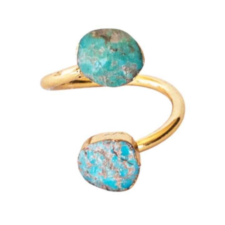 
                  
                    Statement Rings - Double Turquoise Wrap Gold Ring | Boho & Mala
                  
                