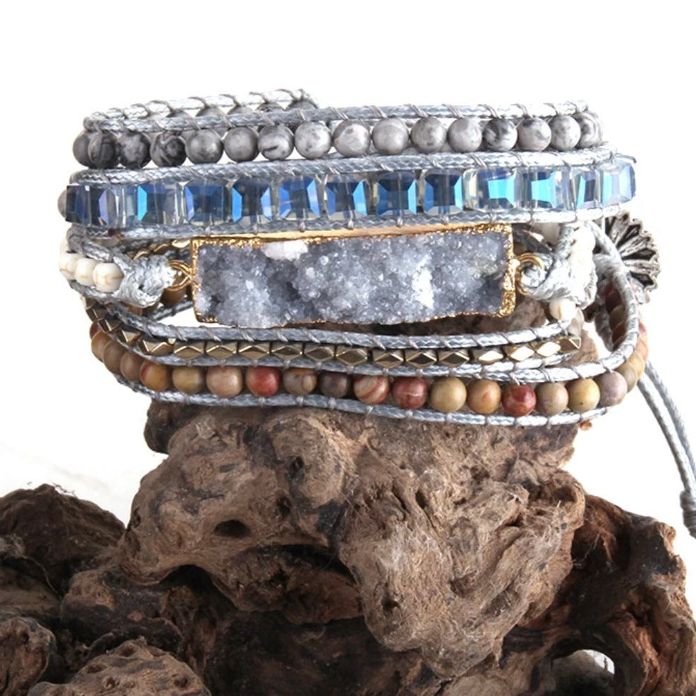 Wrap Bracelets - Grey Druzy Stone | Boho & Mala