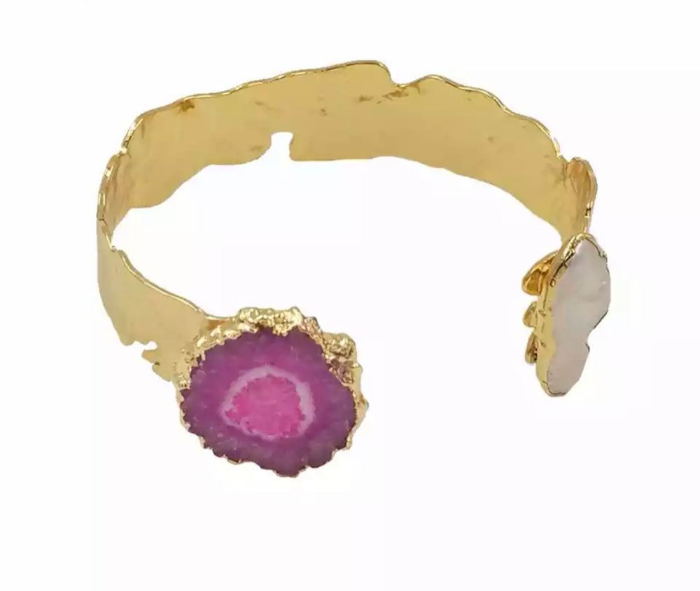 Cuff Bracelets - Pink Solar Quartz & Freshwater Pearl | Boho & Mala