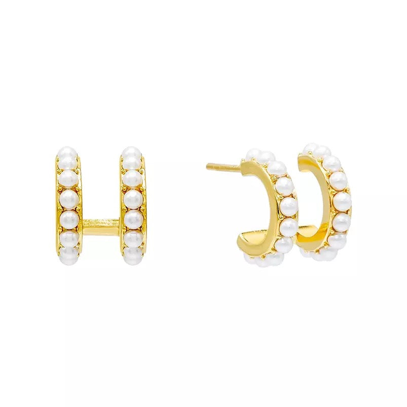 
                  
                    Boho & Mala Huggies Double Pearl 18K Gold Plated Hoop Earrings 
                  
                