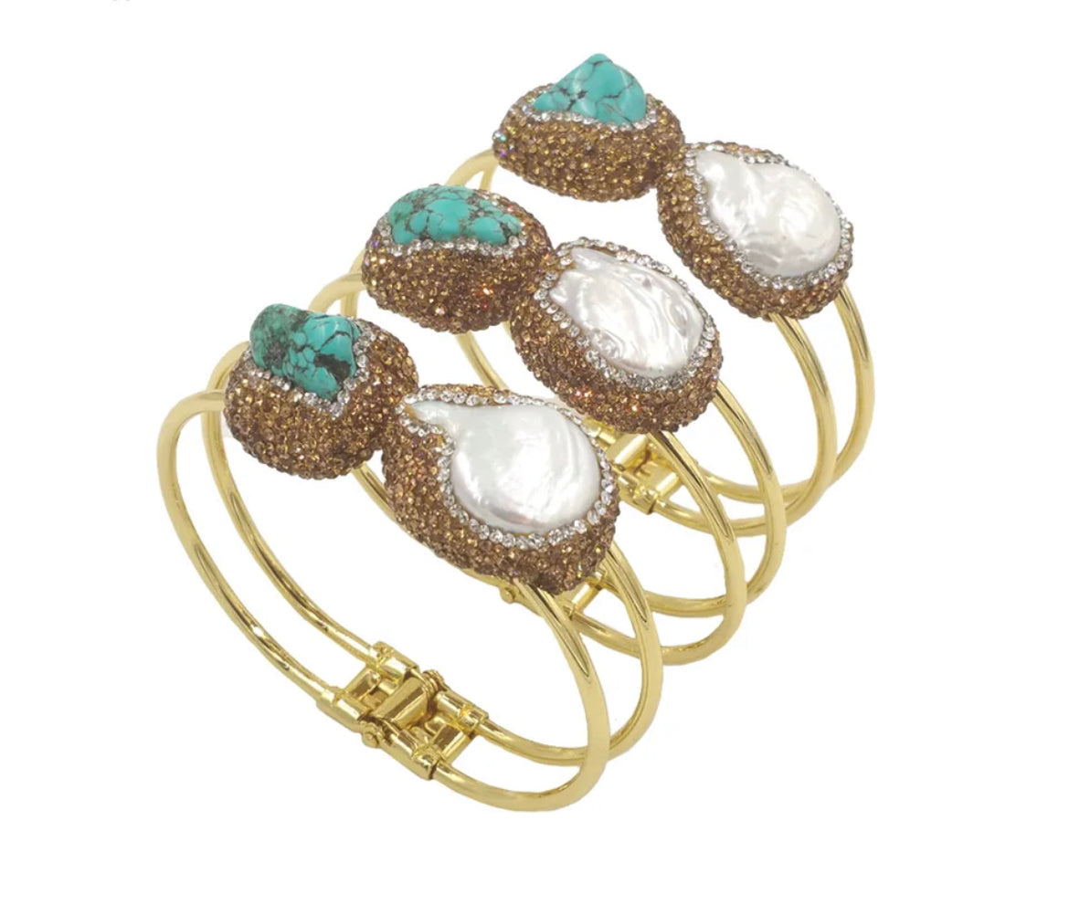 
                  
                    Boho & Mala Grand Pearl & Crystal Gold Cuff Bracelet
                  
                