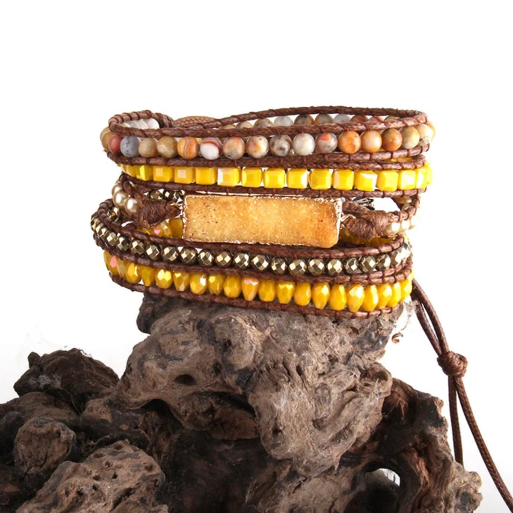 Wrap Bracelets - Yellow Druzy Stone | Boho & Mala